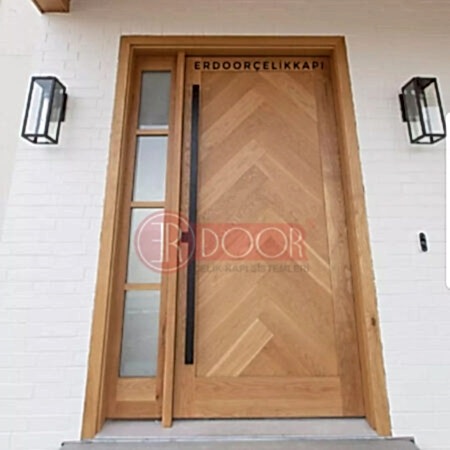 Doğal Ağaç Kaplama Villa Giriş Kapısı ER0285